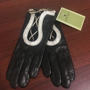 Genuine black leather gloves with silver detail